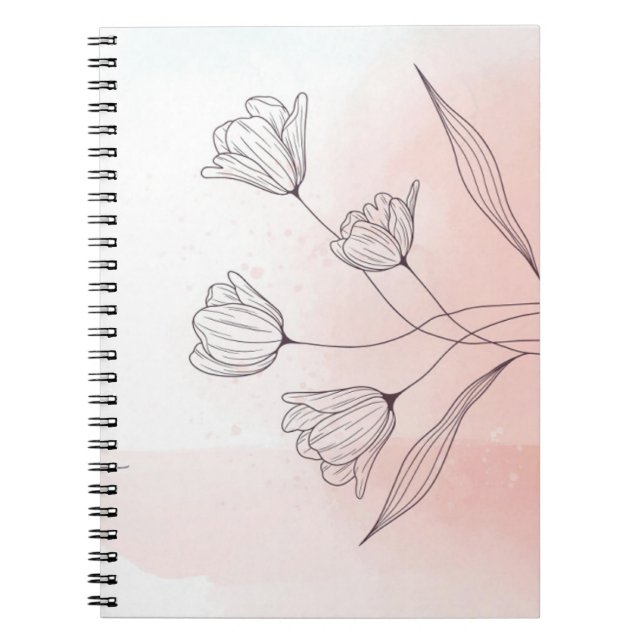 Romantic Pink Watercolor Floral  Notebook (Front)