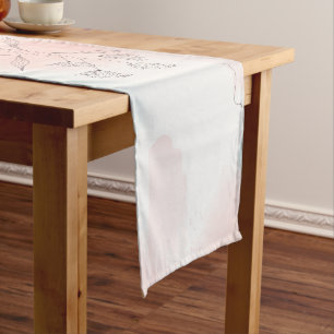 Romantic Pink Watercolor Floral  Short Table Runner