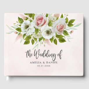 Romantic Pink Watercolor Floral Wedding Guest Book