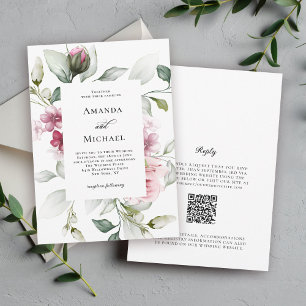 Romantic Pink Watercolor Floral Wedding Invitation