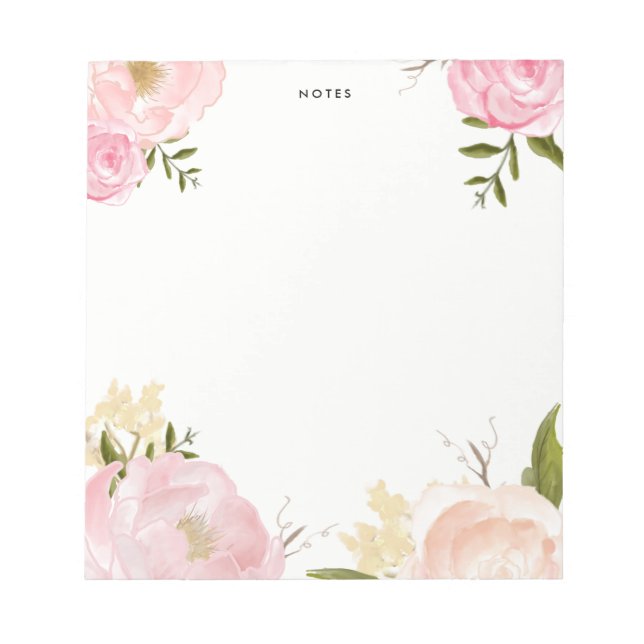 Romantic Pink Watercolor Flowers Notepad (Front)