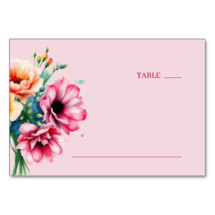 Romantic Pink Watercolor Flowers Table Number