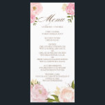 Romantic Pink Watercolor Flowers Wedding Menu Card<br><div class="desc">Whimsical and romantic menu card featuring pink watercolor illustrations of peonies and rose. This is a part of a wedding suite. Matching items are available.</div>