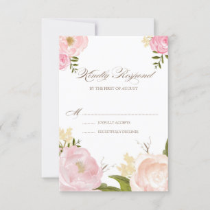 Romantic Pink Watercolor Flowers Wedding RSVP Card