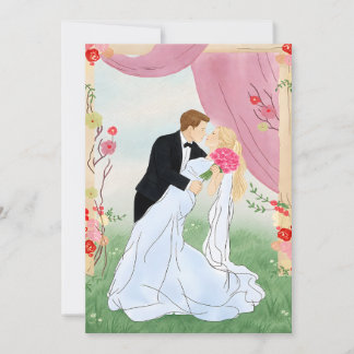 Romantic Pink Watercolor Garden Bride and Groom Invitation