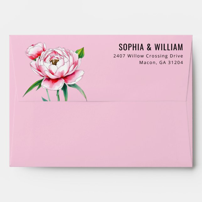 Romantic Pink Watercolor Peonies Envelope (Back (Top Flap))