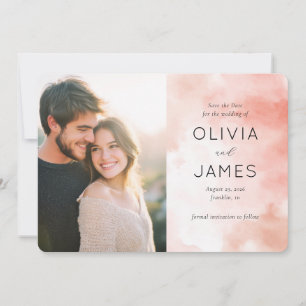 Romantic Pink Watercolor Photo Save The Date