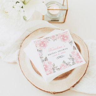 Romantic Pink Watercolor Rose Bridal Shower Napkin