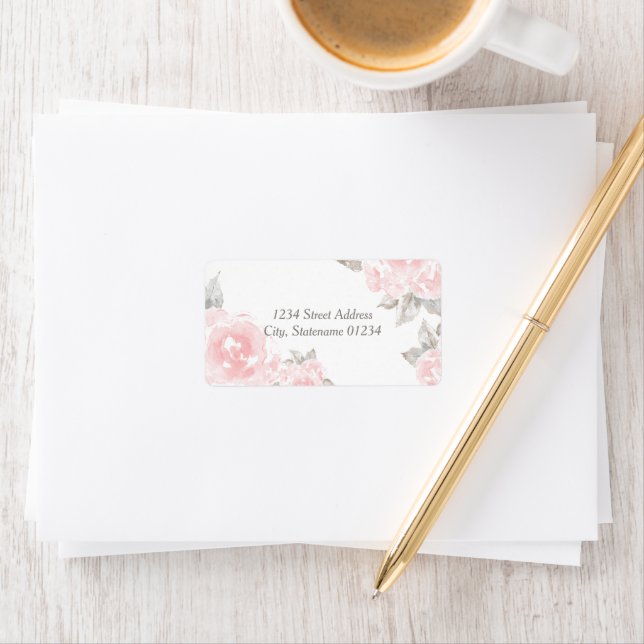 Romantic Pink Watercolor Rose Wedding Address Label (Insitu)