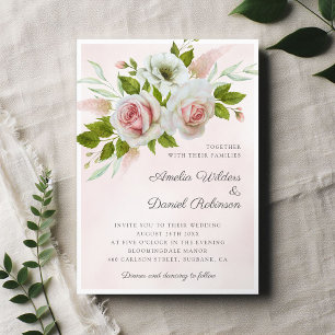 Romantic Pink Watercolor Roses Floral Wedding Invitation