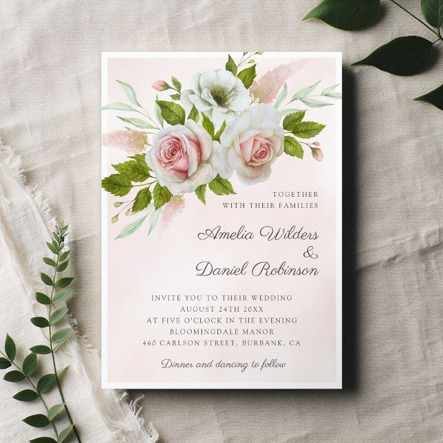 Romantic Pink Watercolor Roses Floral Wedding Invitation (Creator Uploaded)