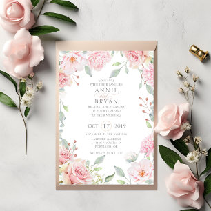 Romantic Pink Watercolor Roses Floral Wedding Invitation