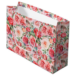 Romantic Pink Watercolor Roses Large Gift Bag