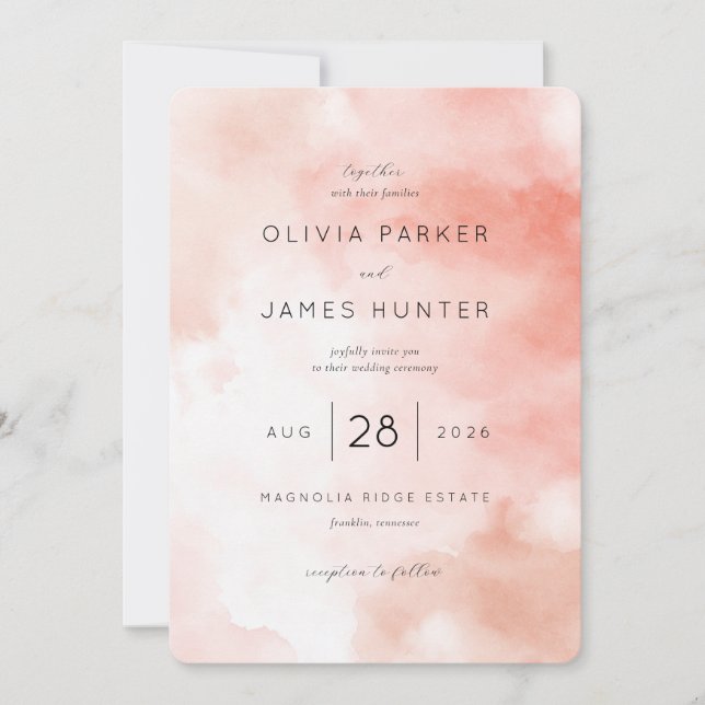 Romantic Pink Watercolor Wedding Invitation (Front)