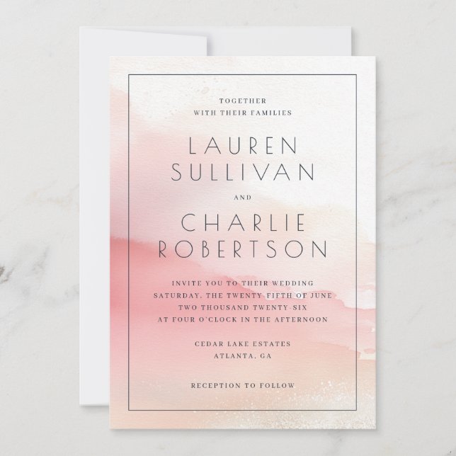 Romantic Pink Watercolor Wedding Invitation (Front)