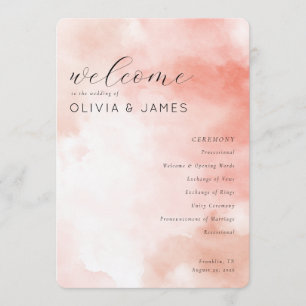 Romantic Pink Watercolor Wedding Schedule Programme