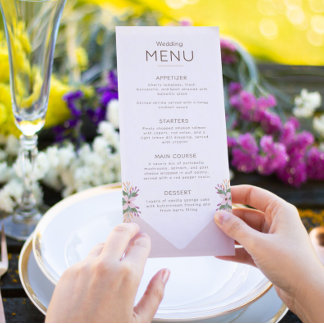 Romantic Pink Wedding Menu Floral Details