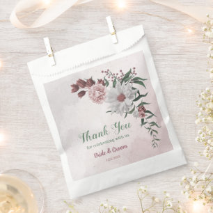 romantic pink white cinnamon rose greenery wedding favour bags