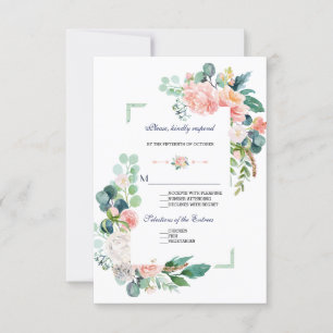 Romantic Pink White Flowers Frame Wedding RSVP Card