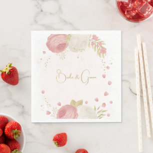 Romantic pink & white flowers gold napkin