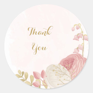 Romantic pink & white flowers gold wedding classic round sticker