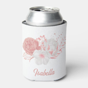 romantic pink & white flowers wedding can cooler