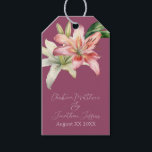 Romantic Pink & White Lilies on Fuchsia Gift Tags<br><div class="desc">These romantic wedding gift tags feature a fuchsia coloured background with watercolor pink and white lilies.  A delicate floral bouquet of lily flowers and greenery is printed on the top.</div>
