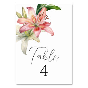 Romantic Pink & White Lilies Table Number