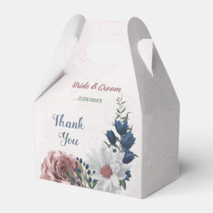 Romantic pink white navy flowers greenery wedding favour box
