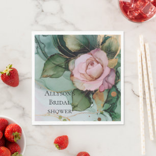 Romantic Pink White Rose Gold Floral Wedding Napkin