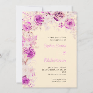 Romantic Pink & White Roses Light Orange Wedding Invitation