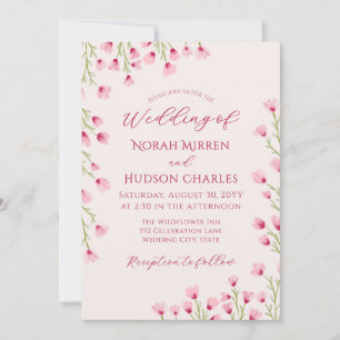 Romantic Pink Wildflowers Wedding Invitation