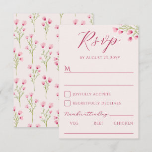 Romantic Pink Wildflowers Wedding RSVP Card