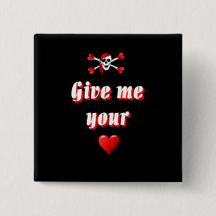 Romantic Pirate and Vaentines love hearts 15 Cm Square Badge