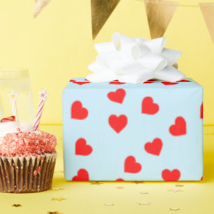 Romantic Playful Red Heart Pattern Pastel Blue Wrapping Paper