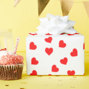 Romantic Playful Red Heart Pattern White Wrapping Paper