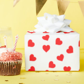 Romantic Playful Red Heart Pattern White Wrapping Paper
