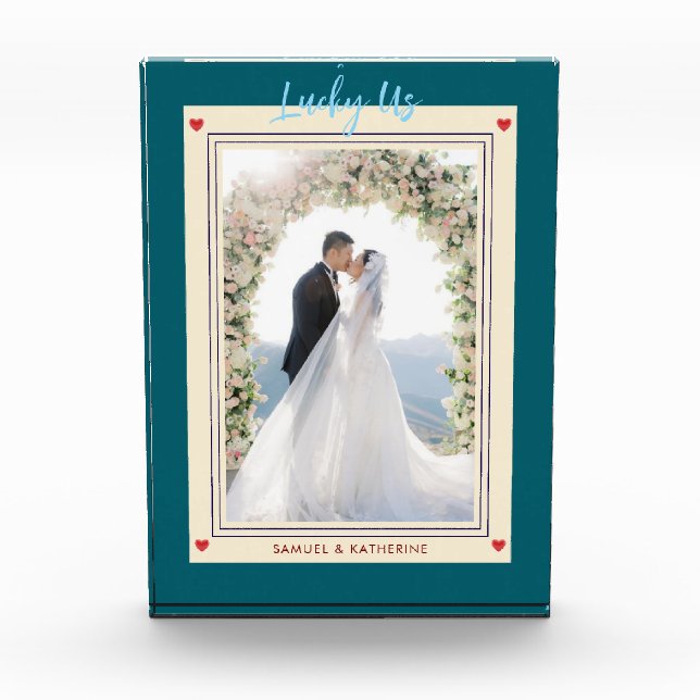 Romantic Playing Card Aesthetic Custom Names Green Photo Block (Front)