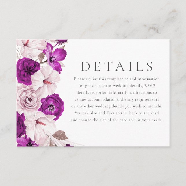 Romantic Plum & Blush Watercolor Wedding Details Enclosure Card (Front)