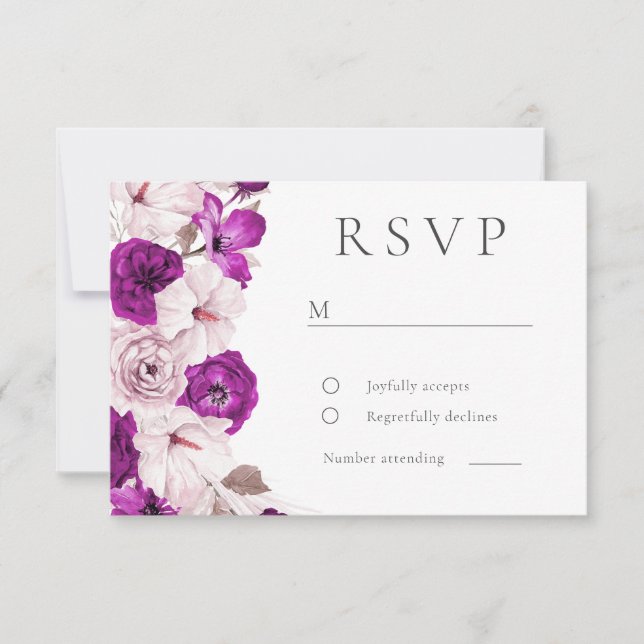 Romantic Plum & Blush Watercolor Wedding RSVP Card (Front)