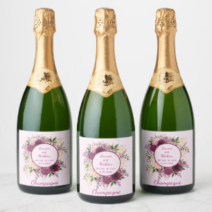 Romantic Plum Burgundy, Blush Pink Personalised Sparkling Wine Label