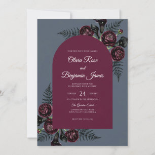 Romantic Plum Charcoal Fern Wedding Invitation