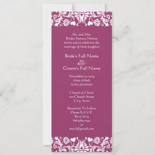 Romantic Plum Heart Damask Wedding Invitations