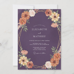 Romantic Plum Ochre Wildflower Wedding Invitation