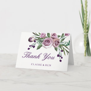Romantic Plum Purple Rose Floral Wedding Thank You Card