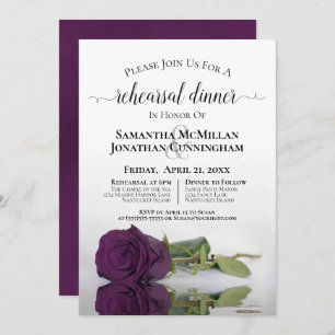 Romantic Plum Purple Rose Wedding Rehearsal Dinner Invitation