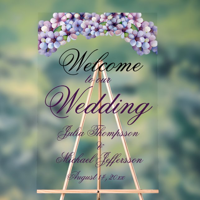 Romantic Poetic Lilac Watercolor Floral Wedding Acrylic Sign (Neutral)