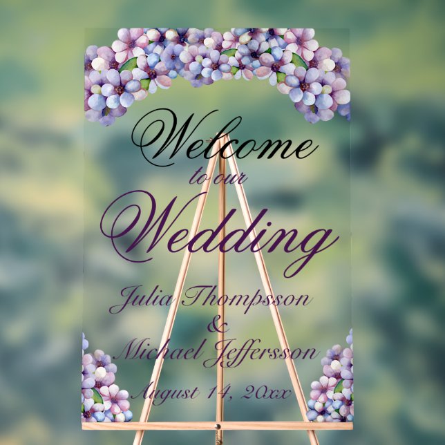 Romantic Poetic Lilac Watercolor Floral Wedding Acrylic Sign (Neutral)