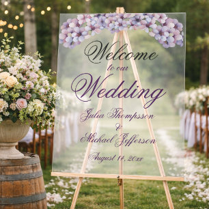 Romantic Poetic Lilac Watercolor Floral Wedding Acrylic Sign