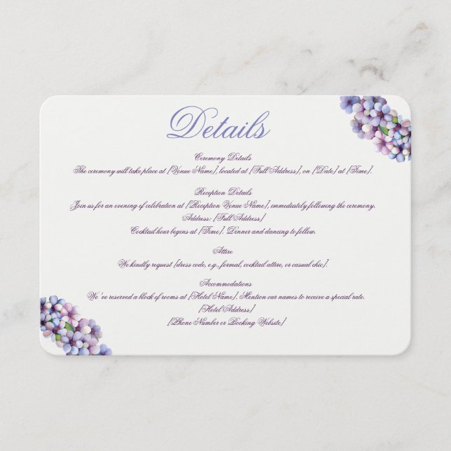 Romantic Poetic Lilac Watercolor Floral Wedding Enclosure Card (Front)